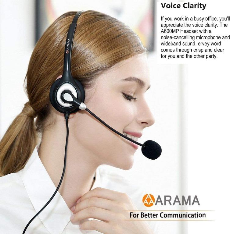 Arama 2.5mm Phone Headset with Noise Cancelling Microphone Cordless Phone Headset for Panasonic Jabra Cisco Polycom Zultys Gigaset DECT Polycom Grandstream 