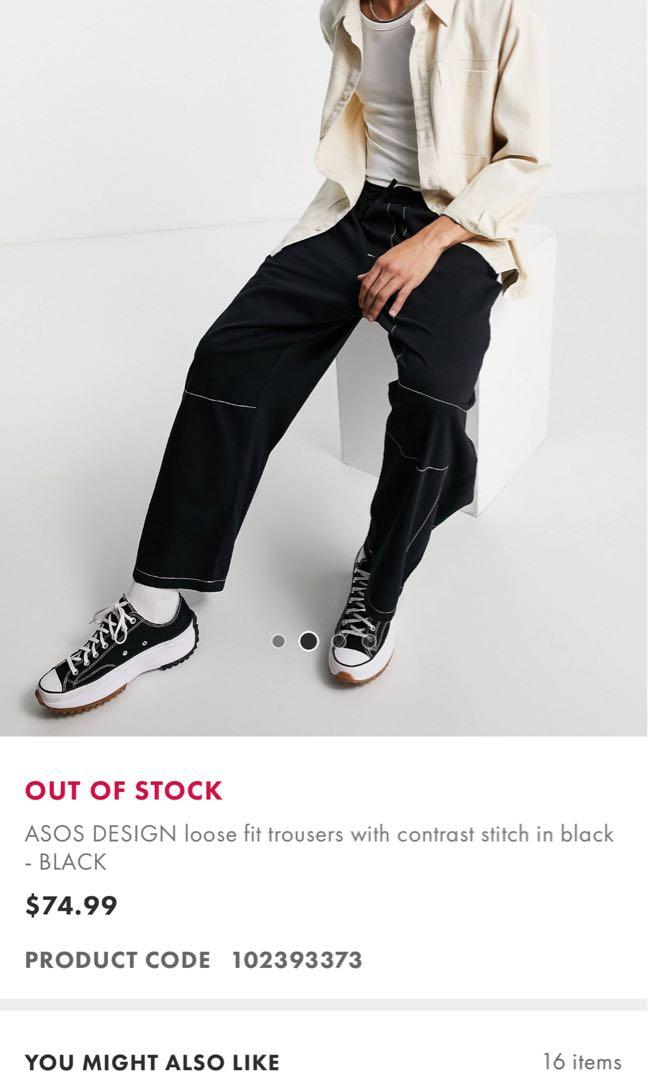 ASOS DESIGN ultra flare cargo pants in black with contrast stitch