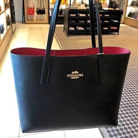 AUTHENTIC COACH AVENUE TOTE BAG BLACK RED LIGHT GOLD