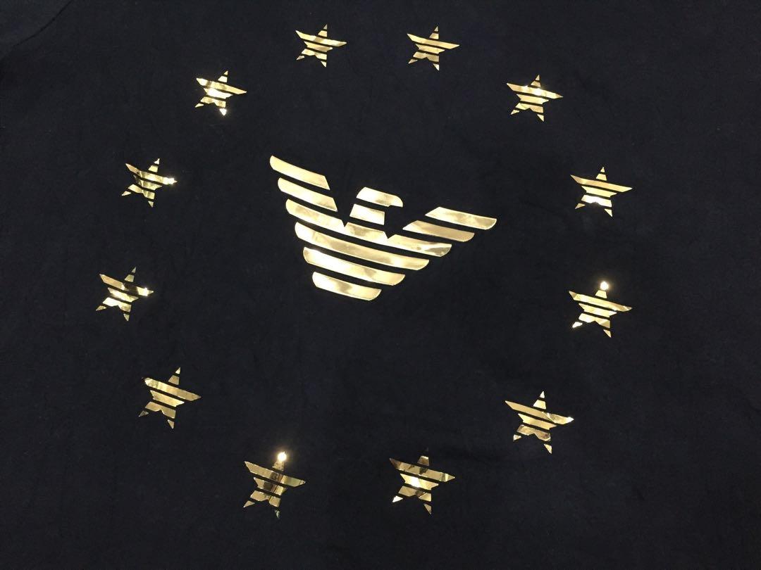 Authentic Emporio Armani Eagle star gold T shirt black Made in