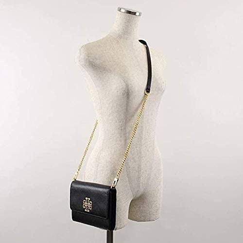 AUTHENTIC Tory Burch Britten Chain Wallet Black Pebble Leather