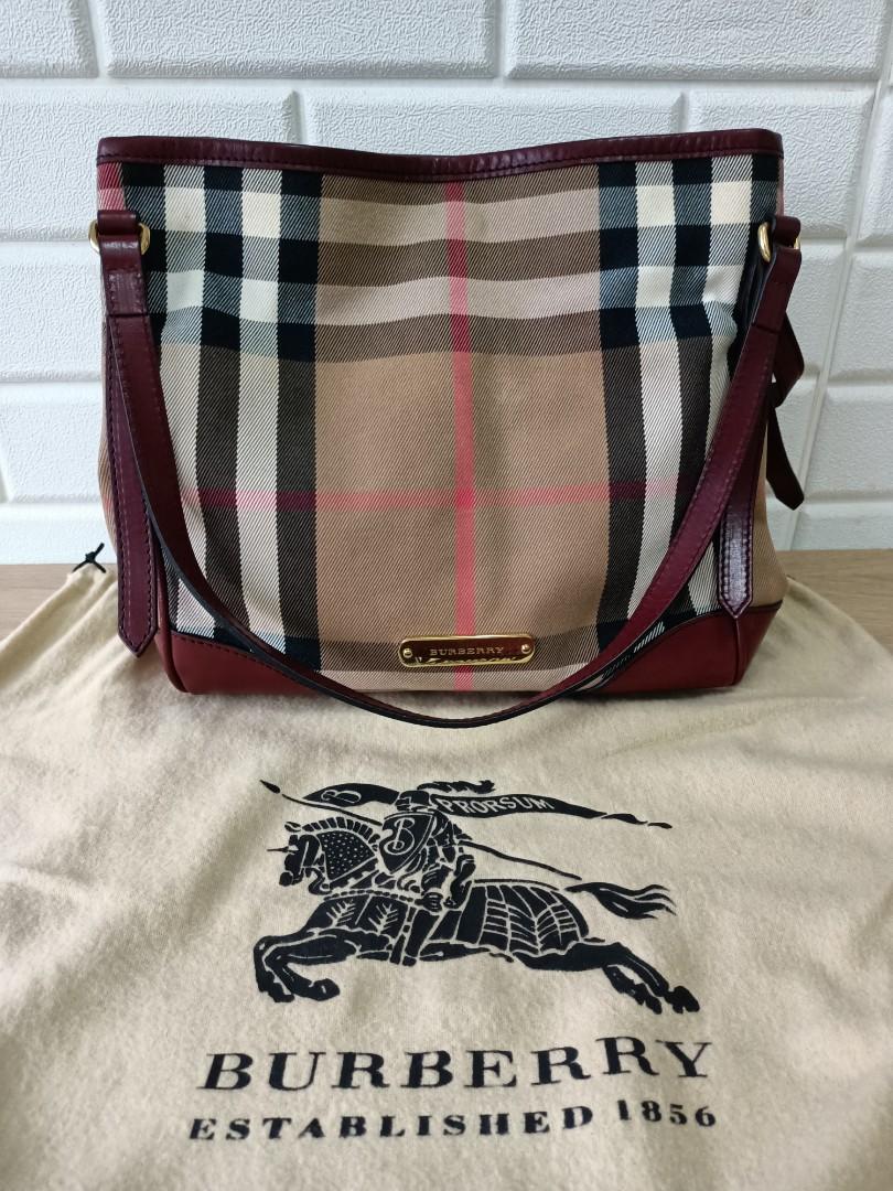 Authentic Burberry Canter Horseferry Leather Canvas Check Tote Bag, Luxury,  Bags & Wallets on Carousell
