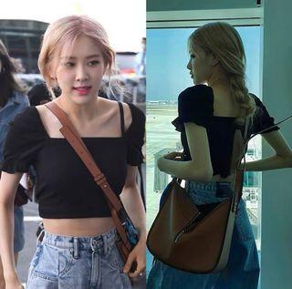 BLACKPINK ROSE Square neck ruffled sleeve crop top, Size M (BNIP)