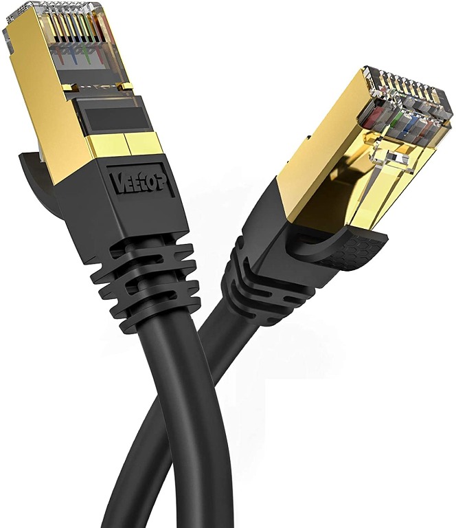 1 Pack 1m/3ft CAT8 Ethernet Cable Veetop 40Gbps 2000Mhz High Speed Gigabit SSTP LAN Network Internet Cables with RJ45 Gold Plated Connector for Use of Smart Office Smart Home System iOT Gaming 