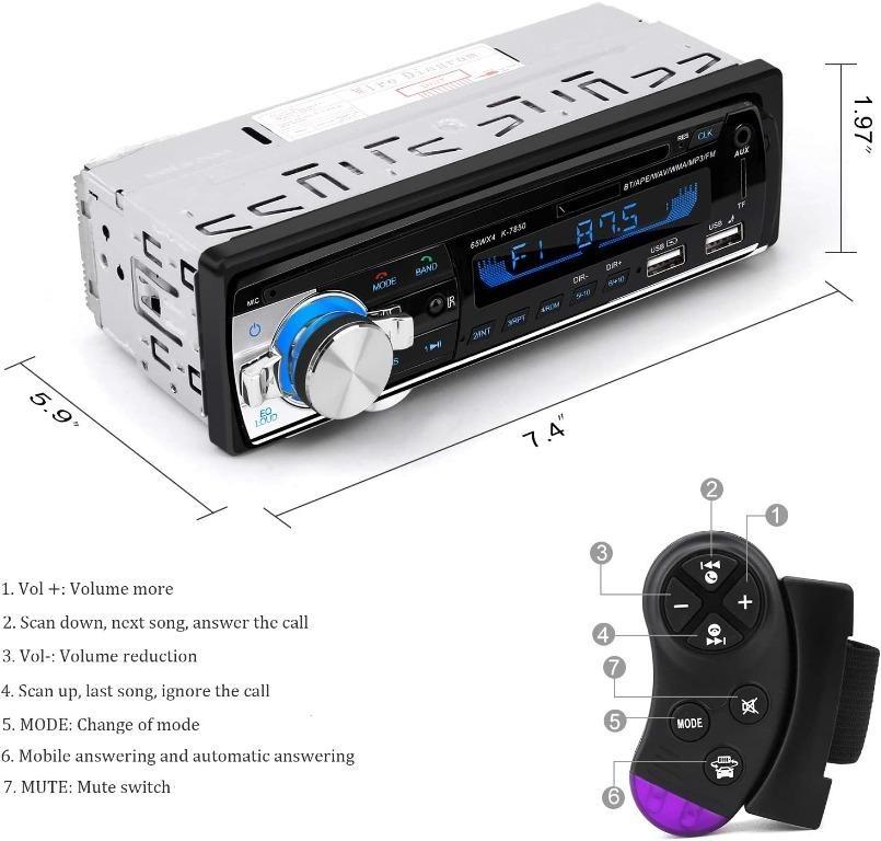 CENXINY Radio Coche Bluetooth, 1 DIN Universal 4X65W Autoradio