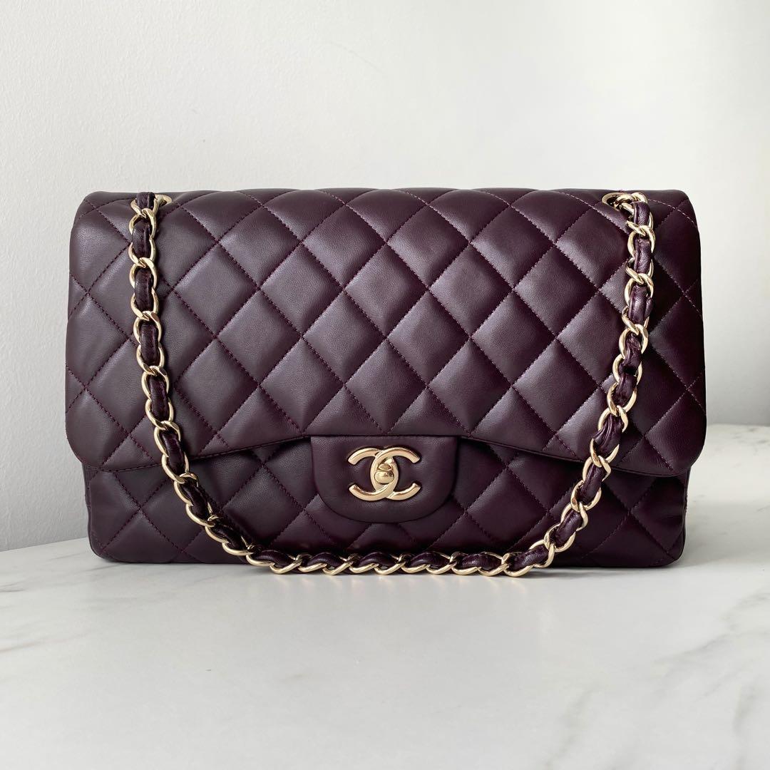 Chanel Jumbo Double Flap Dark Purple Quilted Lambskin Classic Bag Women s Fashion Bags Wallets Shoulder Bags on Carousell