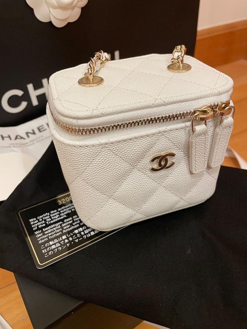 CHANEL Caviar Quilted Mini Top Handle Vanity With Chain White 760280