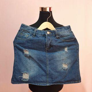 Denim Tattered Skort Skirt