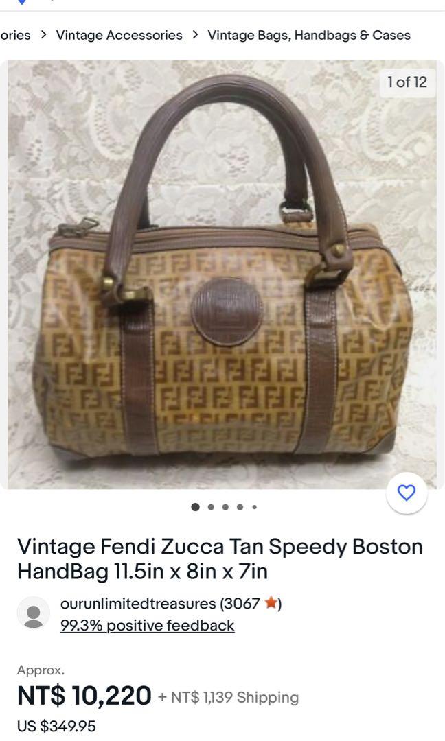 Vintage Fendi Zucca Tan Speedy Boston HandBag 11.5in x 8in x 7in