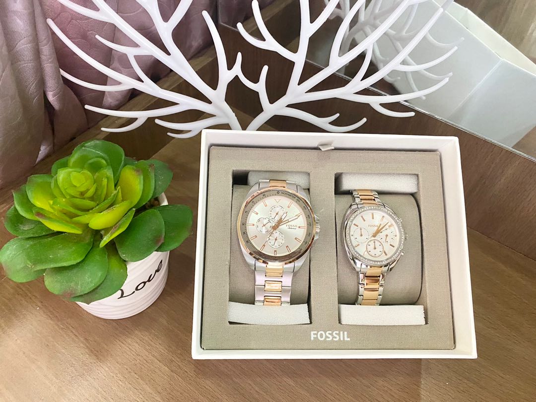Fossil couple watch (silver-rose gold 