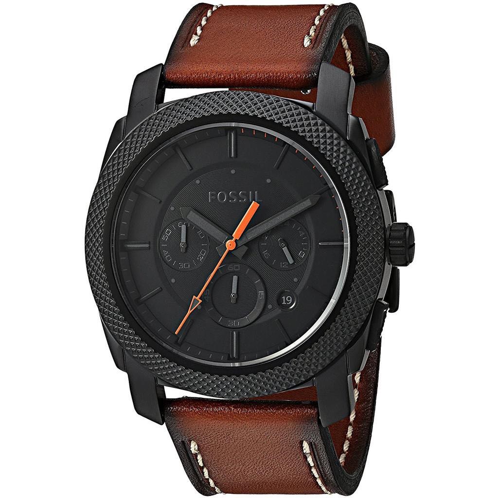 Fossil Men’s Big Machine Black Dial Chronograph Brown Leather Watch ...