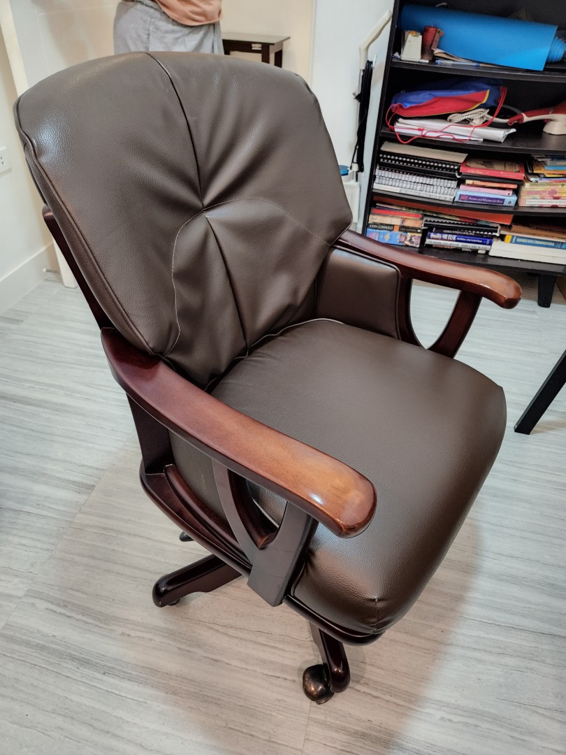 Japanese Wood and Leather Office Chair, Furniture & Home Living