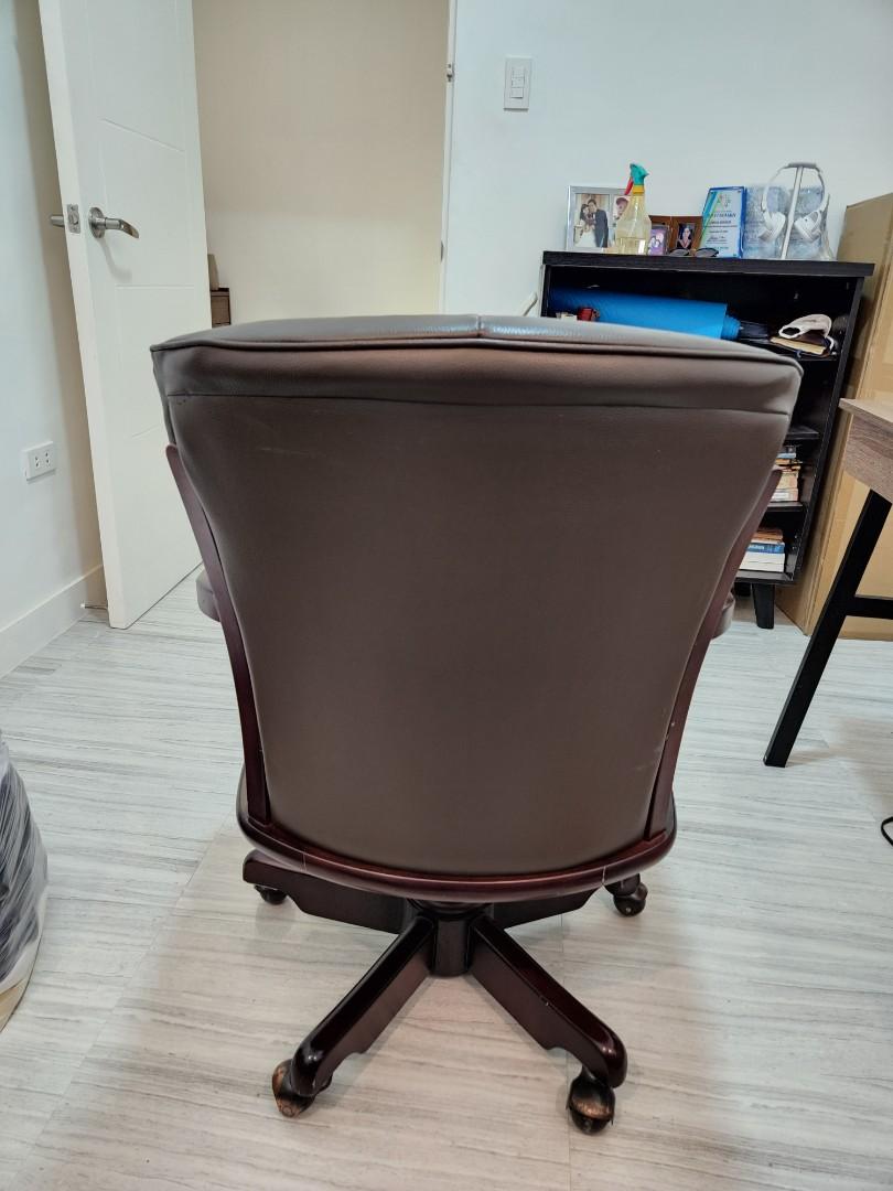 Japanese Wood and Leather Office Chair, Furniture & Home Living