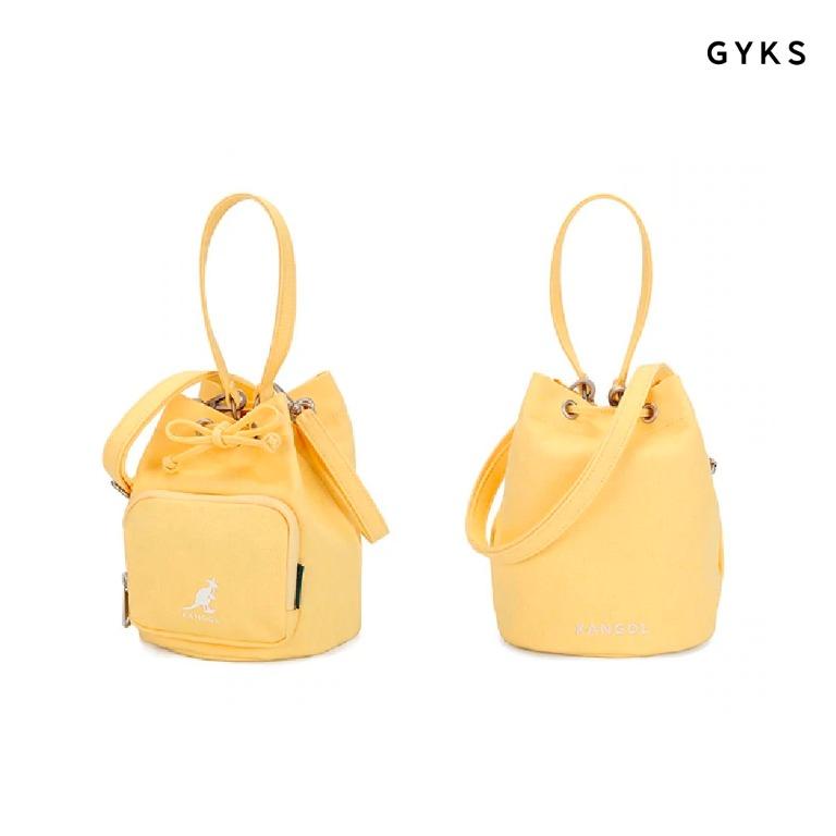 KANGOL Lucky Canvas Bucket Bag 3850 黃色水桶手提袋斜揹袋, 女裝 