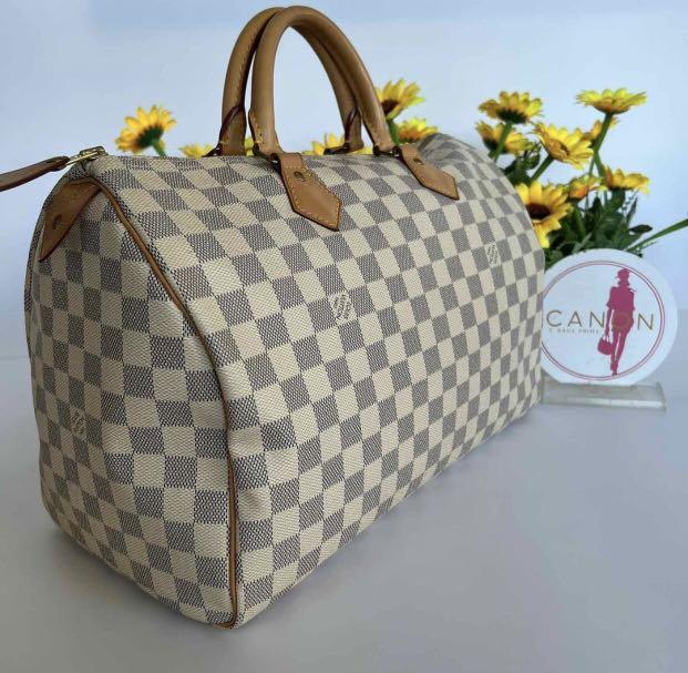 Louis Vuitton Damier Azur Speedy 35. Made in France. With Initials EAE.  Date code: BA2115., Luxury, Bags & Wallets on Carousell