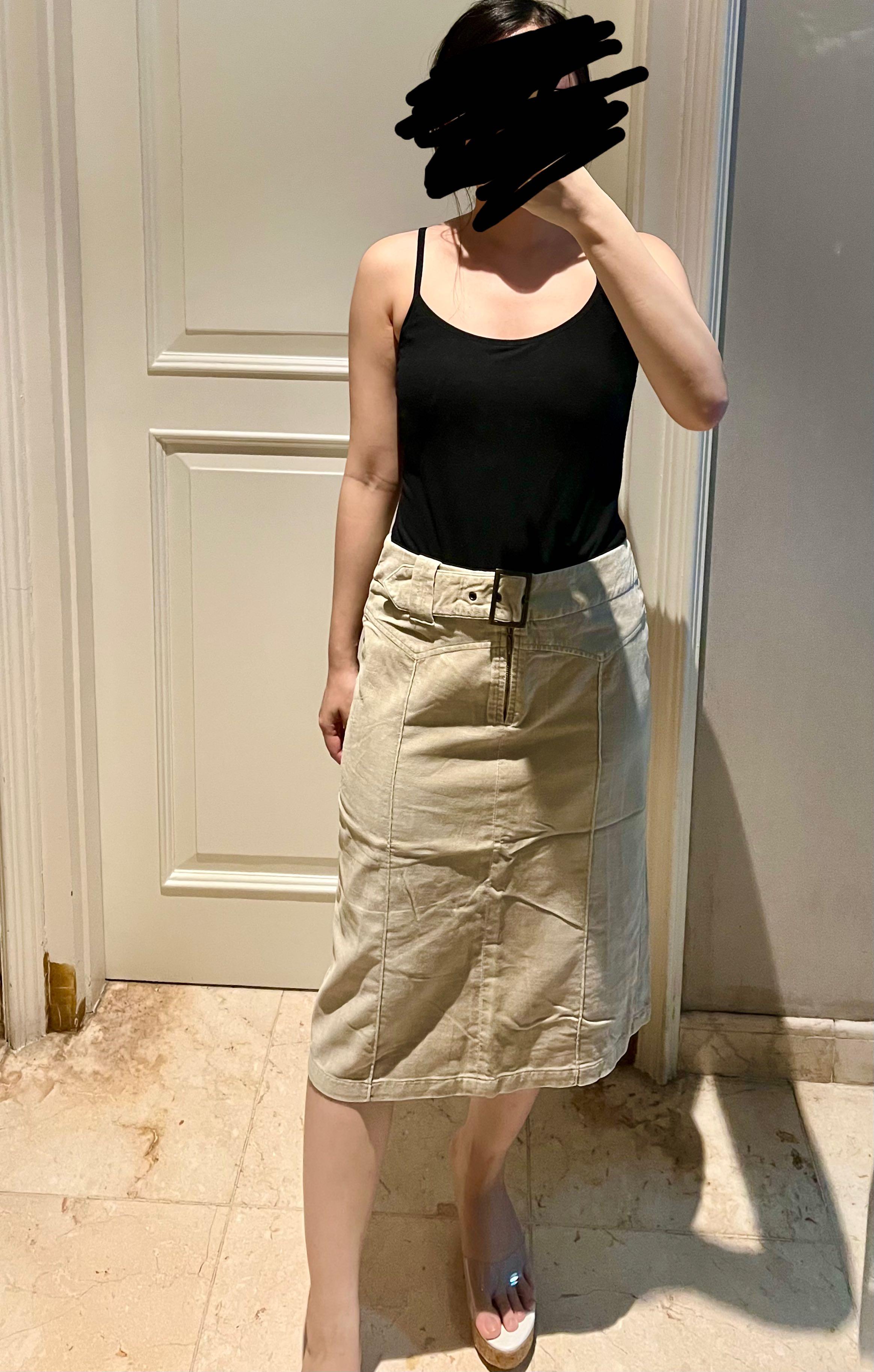 NEXT Beige Midi Skirt Fesyen Wanita Pakaian Wanita Gaun Rok