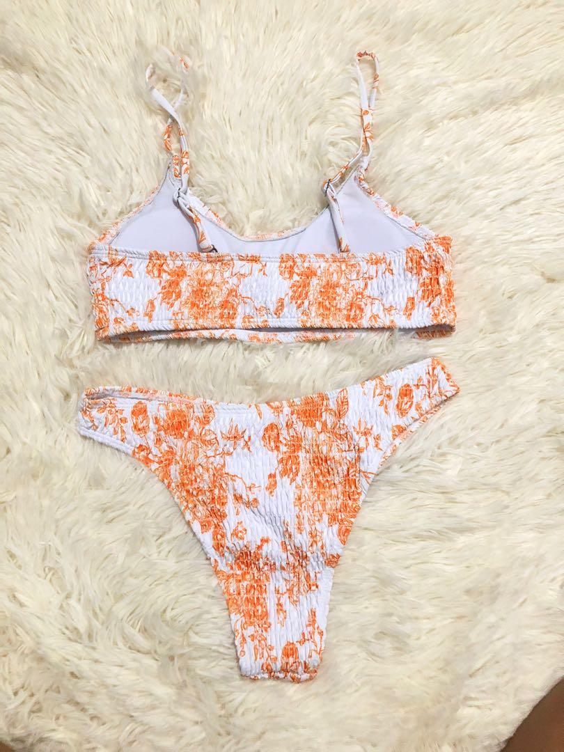 Pre-Order Orange Floral Colorblock Buttoned Swimsuit main image 1