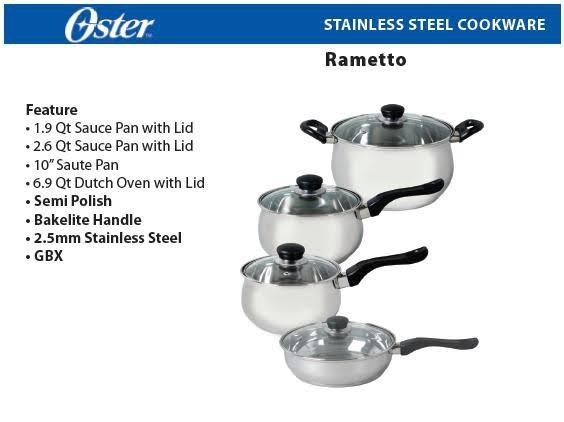 Oster Rametto 8-Piece Stainless Steel Kitchen Cookware Set with Glass Lids  - 20011274