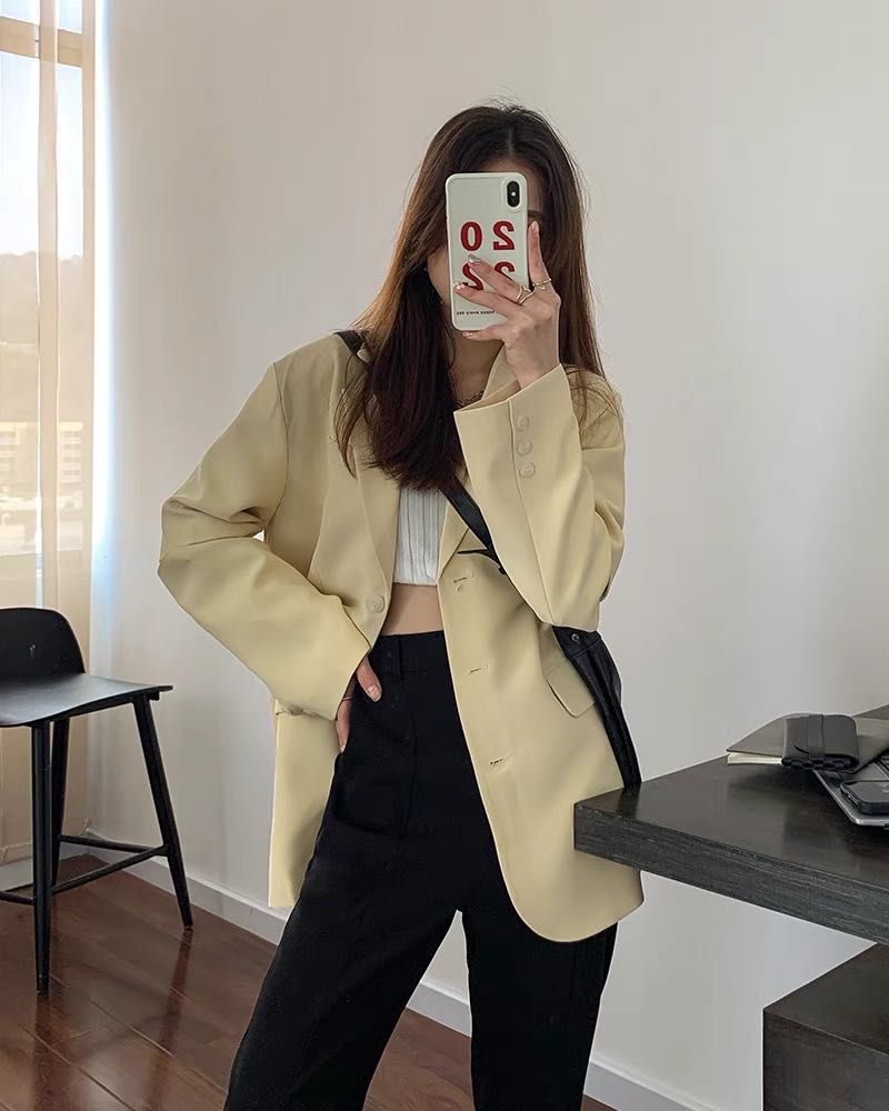 Pastel Yellow Oversized Blazer Women s Fashion Coats Jackets