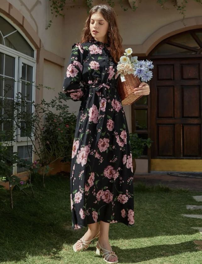 Shein black floral dress on sale