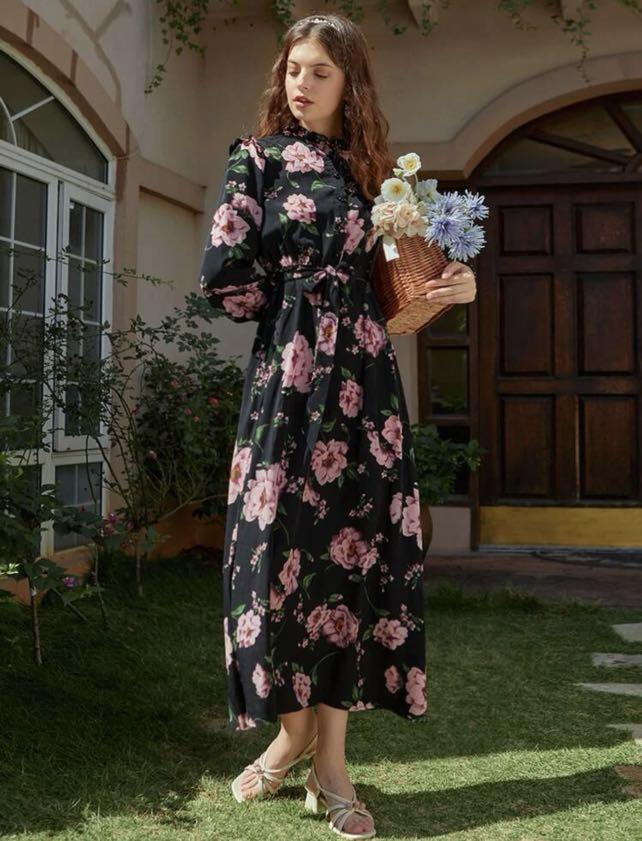 Shein black floral dress 2025