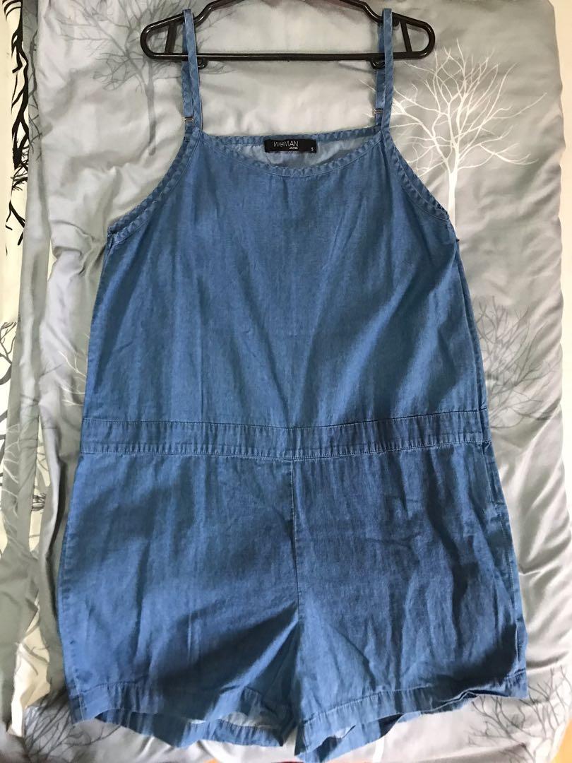 Soft Denim Romper Jumpsuit Shorts (Category: Rompers) located in Muntinlupa City. Submitted by regit_ (Listing ID 1156023336, Image 1). Description: Never used, just washed! Best fits S-M .