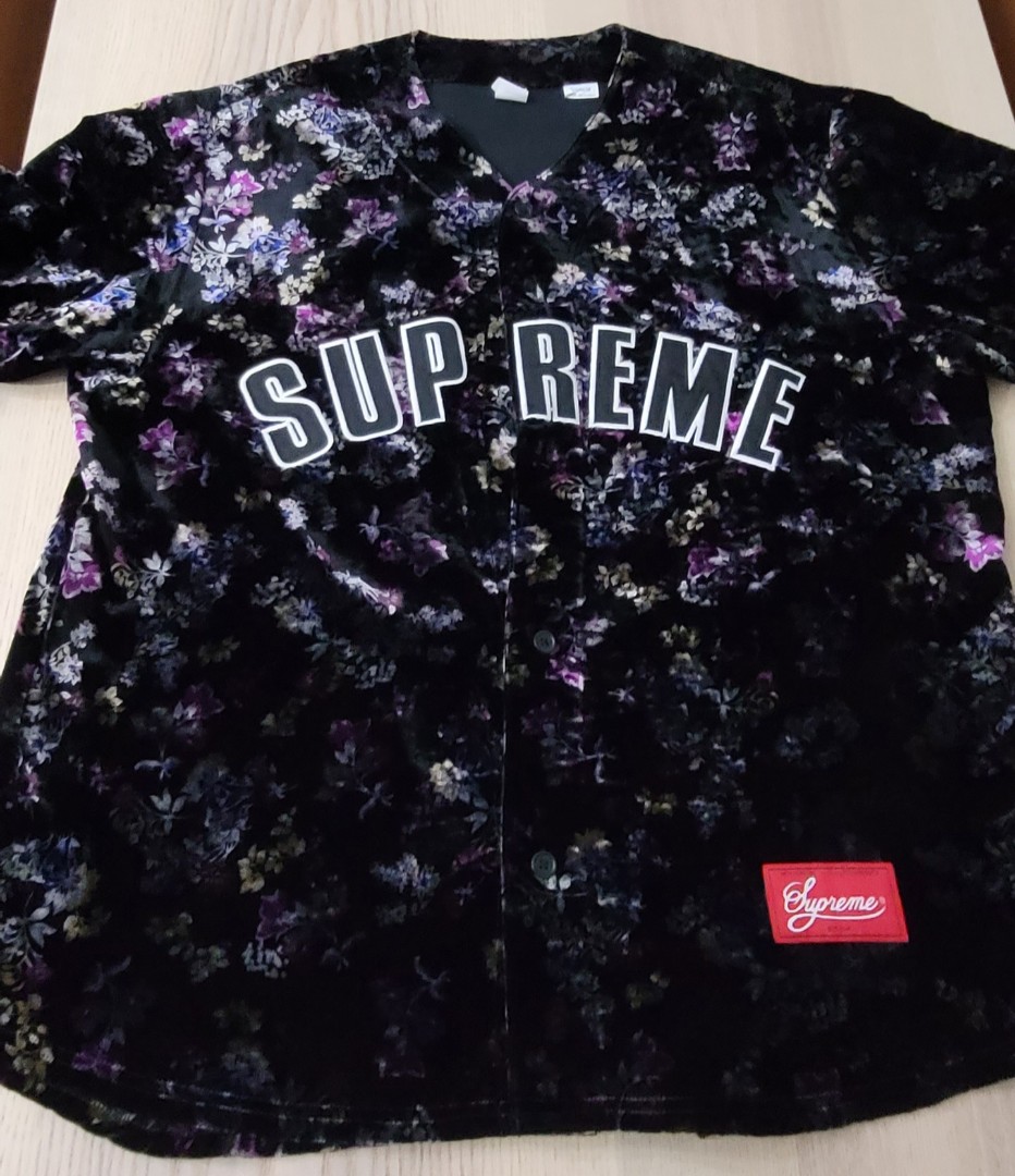 Supreme Floral Velour Baseball Jersey, Men's Fashion, Tops & Sets
