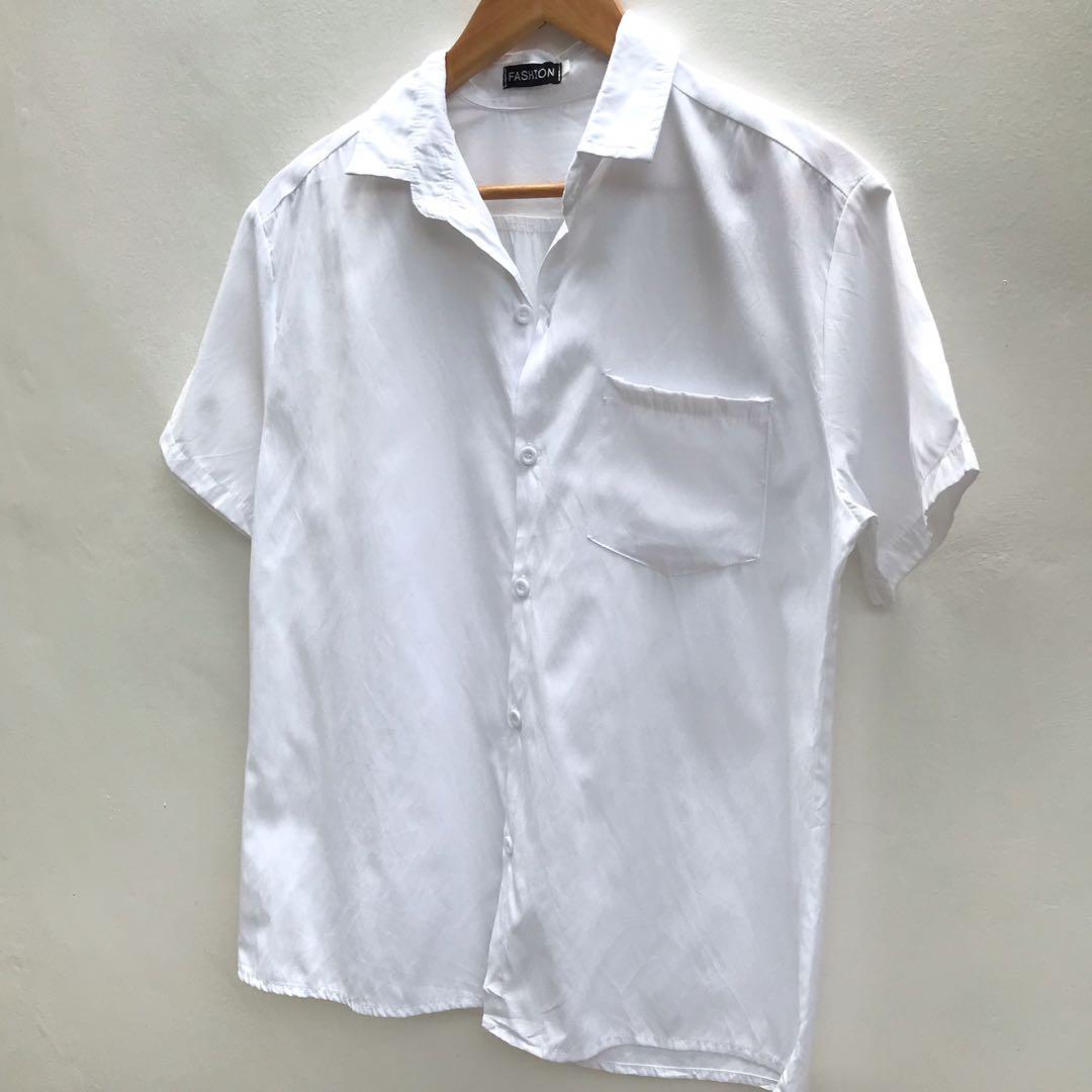 White polo button down short sleeve top