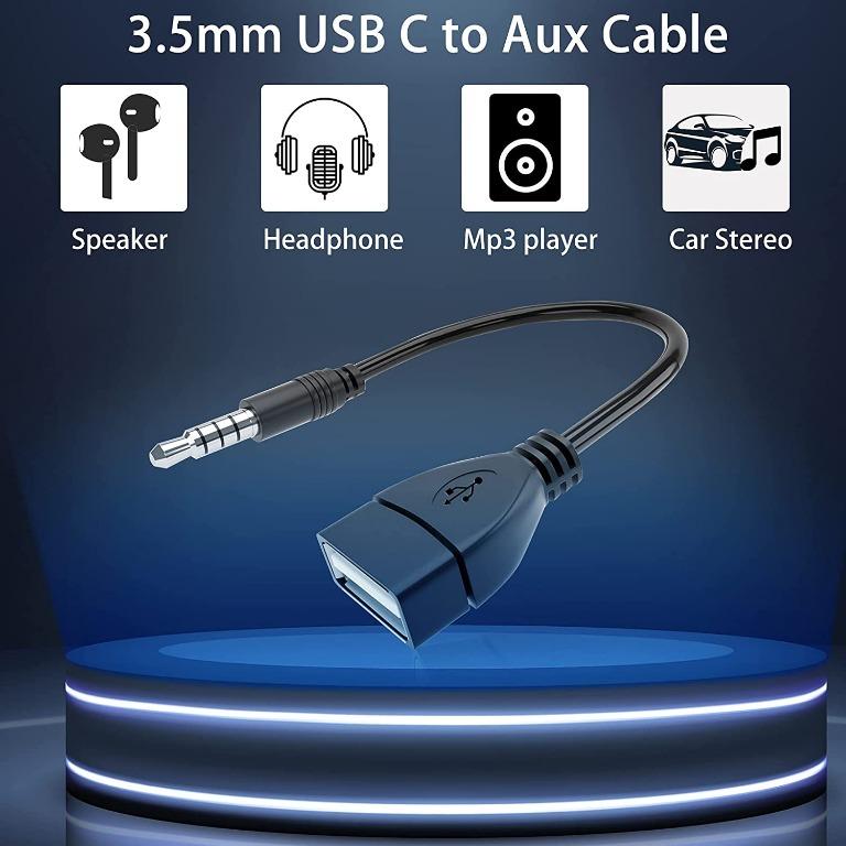 USB to Jack Adapter 3.5mm Male Aux Audio Plug to USB 2.0 Female Converter  USB to Aux Audio Converter Cable Adapter Car Stereo Cable, for Mp3 Players
