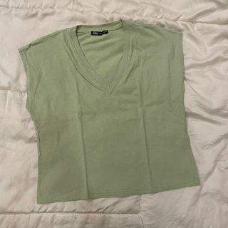 zara green v neck top
