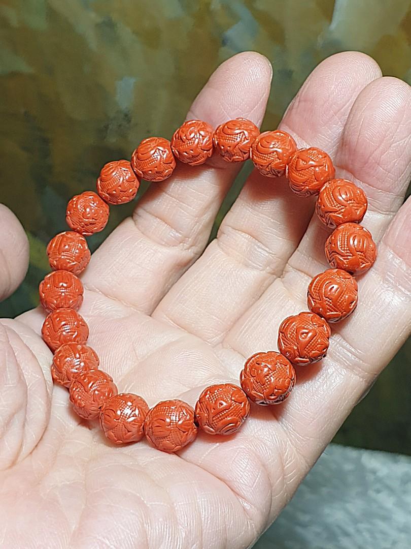 9.8mm purest natural Cinnabar high relief carvings in Sanskrit