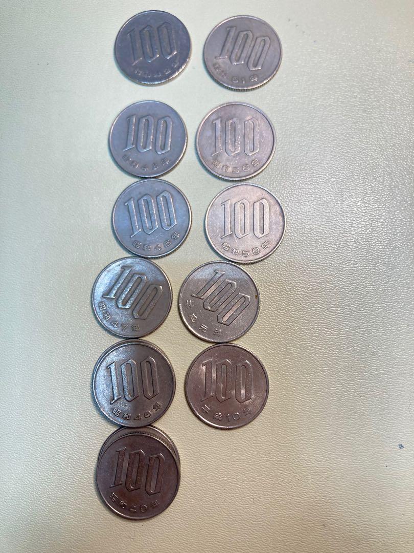 日本🇯🇵日幣100円昭和42～59年、平成元年、平成10年硬幣錢幣。一枚$50
