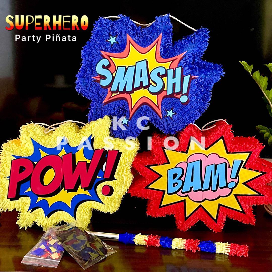 nspired super heroes pinata. number decorated Birthday Party decoration.  Superhe