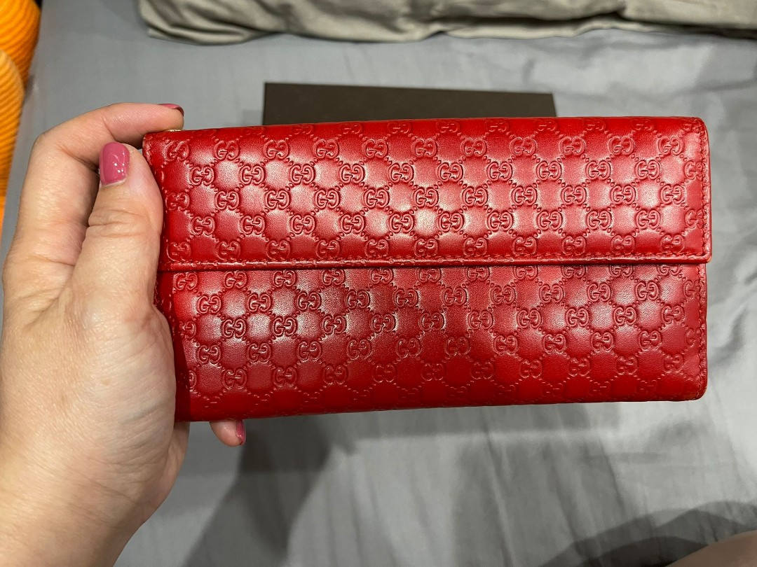 Authenic Gucci GG Monogram Micro Guccissima Embossed Red Leather