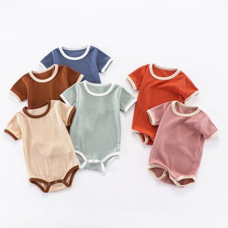 100% Cotton CuteOn 2 Packs Unisex Baby Romper Blue 9 Months Infant Bodysuit Jumpsuit Beige Polo Neck Long Sleeve