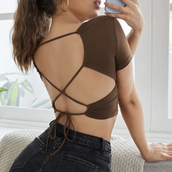 backless crop top, Women's Fashion, Tops, Shirts on Carousell