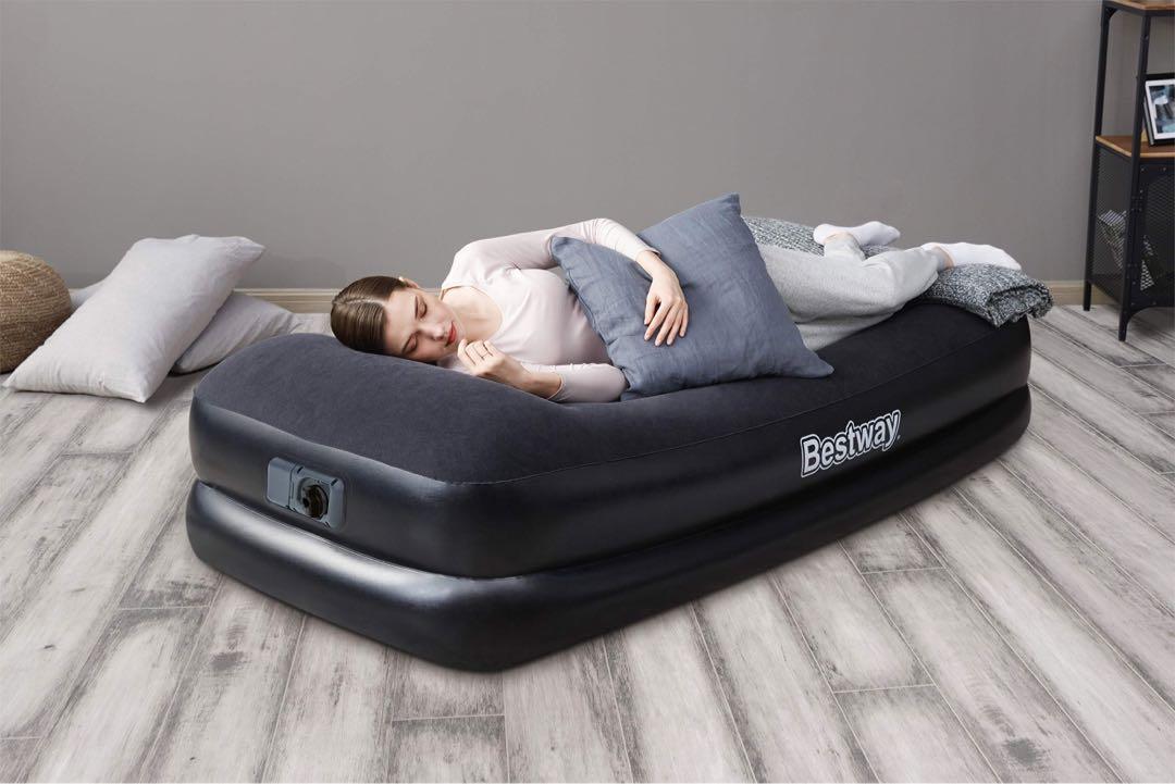 Bestway Tritech Single Airbed with Builtin AC Pump, Quick Inflation air Mattress with Flocked