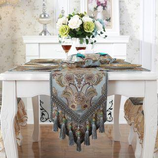 Ethomes White lace embroidered table runner with tassel 150cm