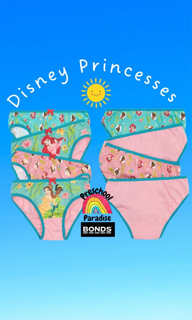 Bonds (Australia) Disney Princess Ariel Tiana Belle Cotton Comfy Girls  Underwear - Pack of 4, Ready Stock, Babies & Kids, Babies & Kids Fashion on  Carousell