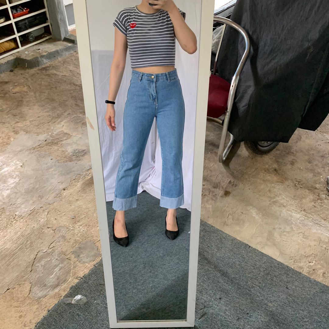 Celana Jeans Highwaist Two Tone 