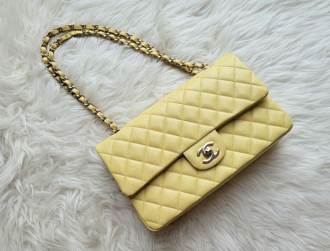Chanel Yellow Caviar Small Classic Double Flap Light Gold Hardware   Madison Avenue Couture