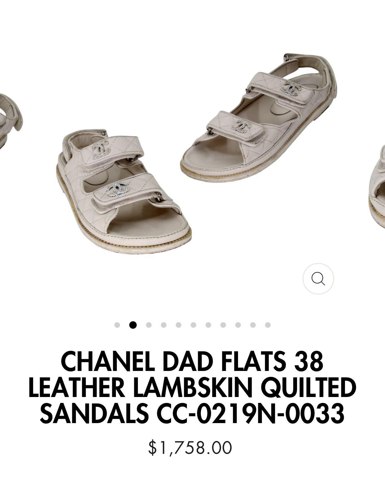 Chanel Dad Flats 38 Leather Lambskin Quilted Sandals CC-0219N-0033