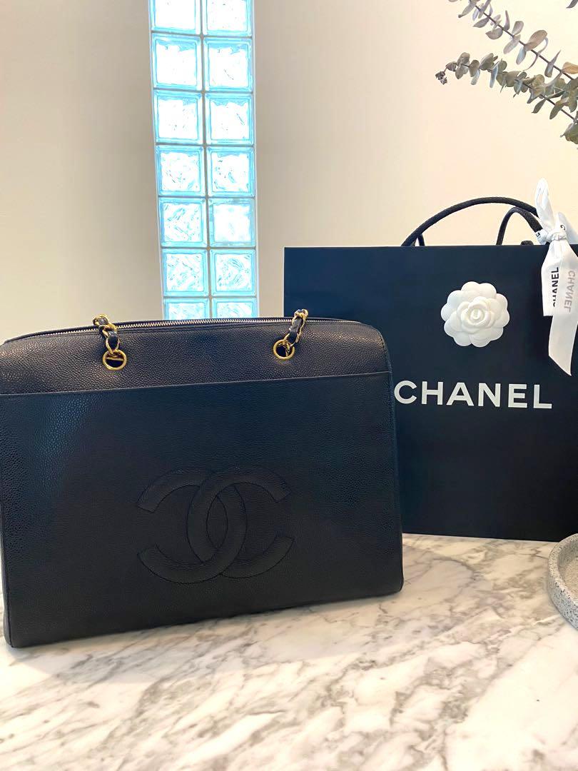 Chanel Vintage Black Caviar Leather Boston Handbag Satchel Duffel Bag CC  Logo Coco Mark 24K GHW Gold Chain, Luxury, Bags & Wallets on Carousell