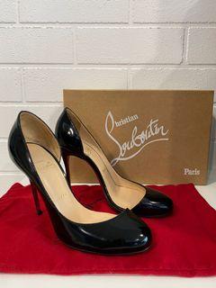 Christian Louboutin Black Patent Leather Helmour D'orsay Pumps Heels Size 37