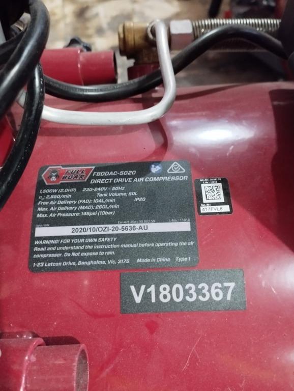 Full Boar Air Compressor 2.0HP 50L, Commercial & Industrial