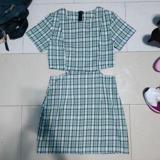 Green Plaid Connecting Dress