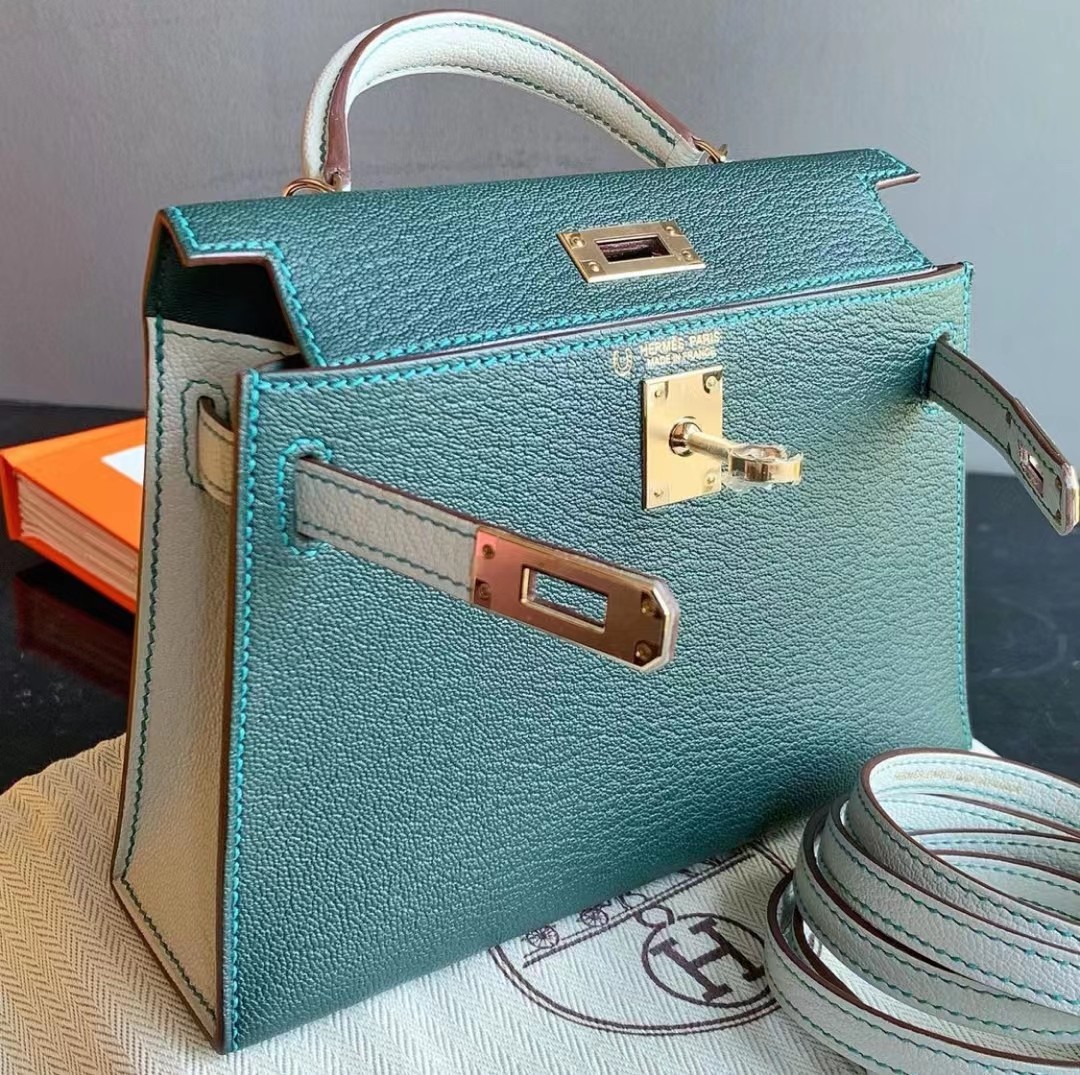 NEW Hermes Kelly Pochette Blue Glacier Ostrich Ghw, Luxury, Bags & Wallets  on Carousell
