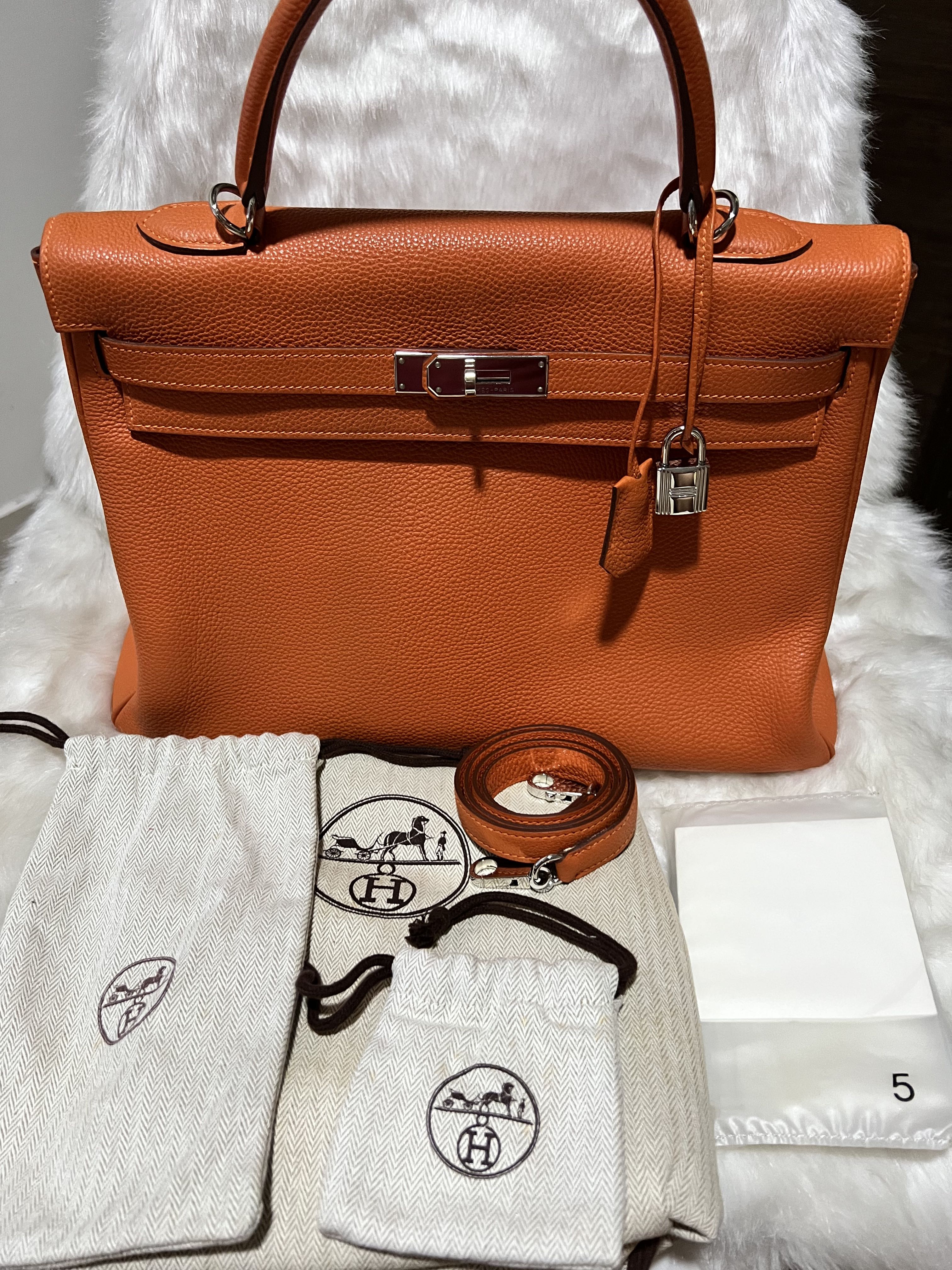 Hermes Kelly 35 in classic Orange Togo PHW M Stamp Luxury Bags