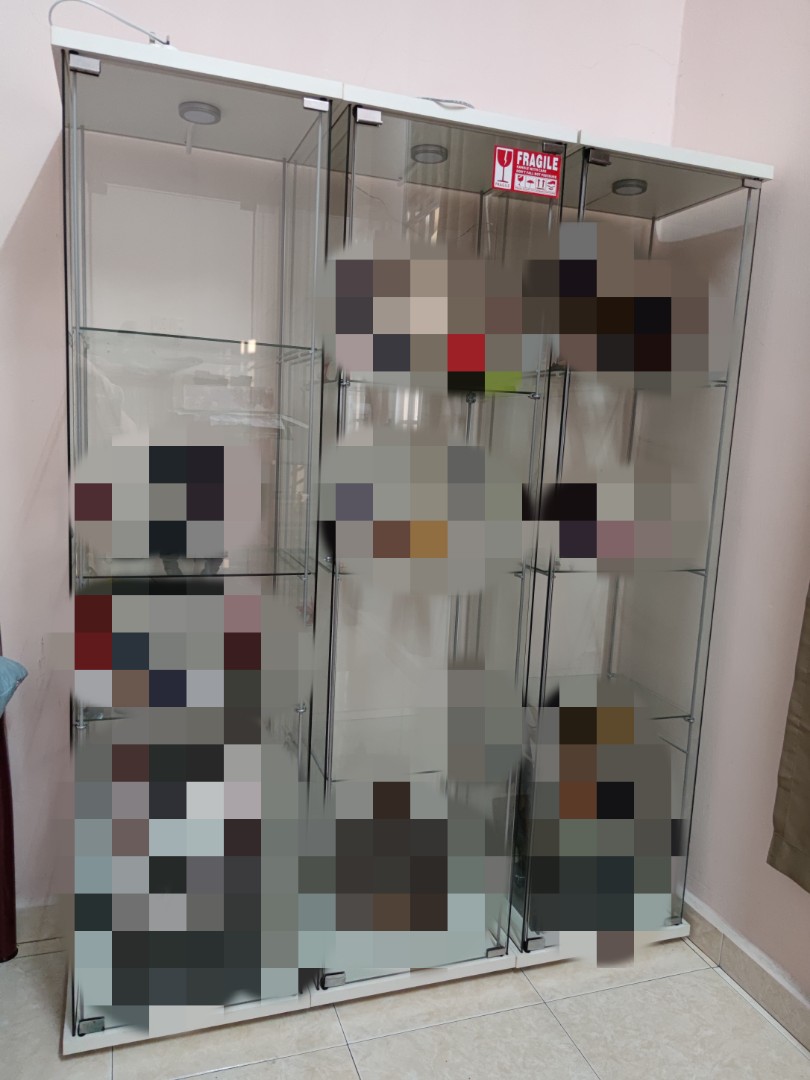 IKEA Detolf glass display with LED (Set of 3), Furniture & Home
