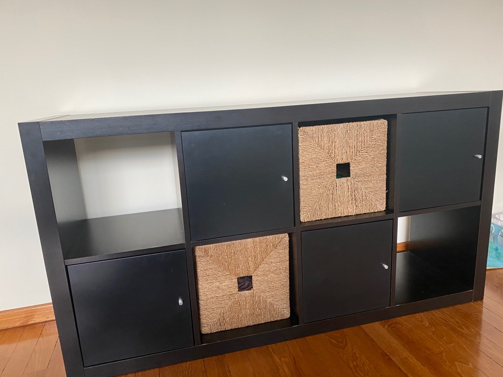 IKEA wooden storage shelf WITH BASKETS, Furniture & Home Living